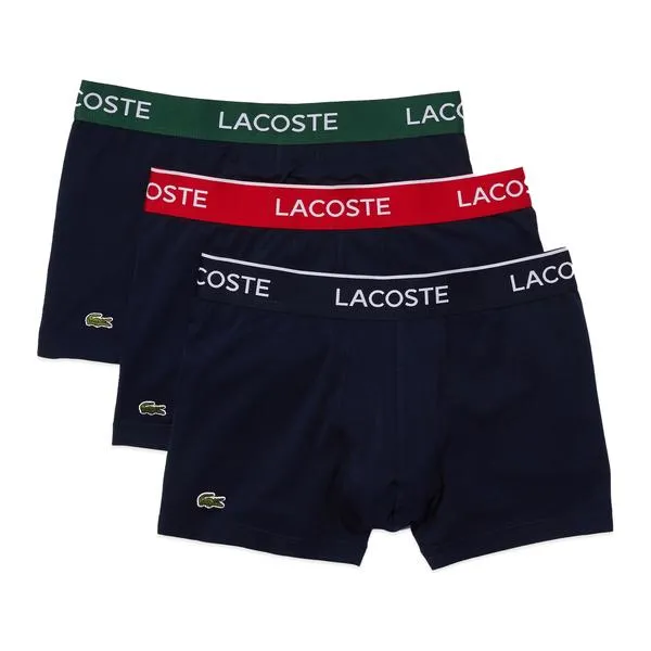 Lacoste 3 Pack Cotton Stretch Trunks Black With Red Green Navy Waistband - Trouva