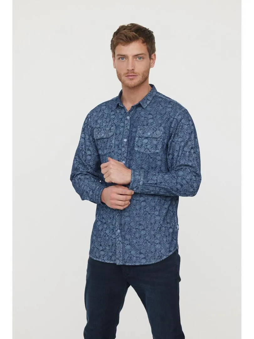 Lee Cooper - Chemise manches longues coton regular DEZINE - Gris Bleu