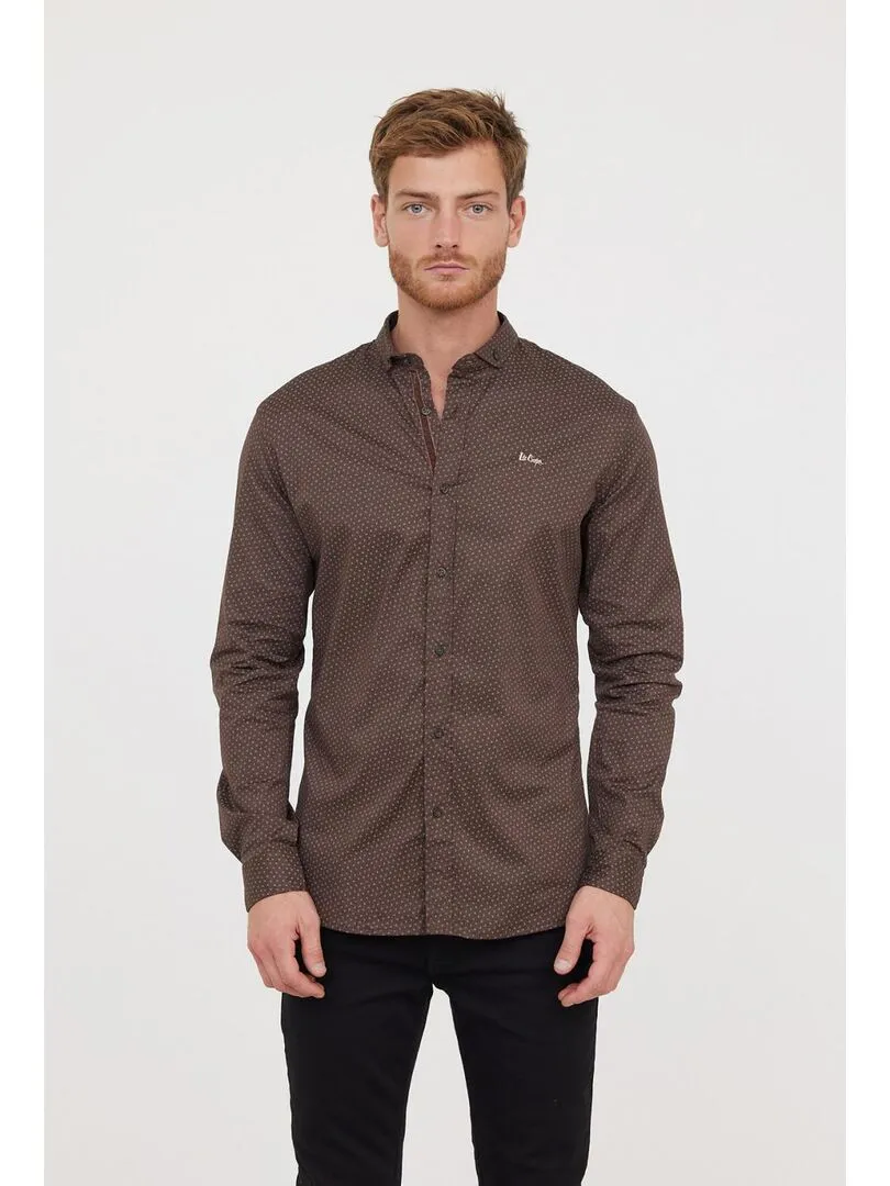 Lee Cooper - Chemise manches longues coton slim DUMY - Marron foncé