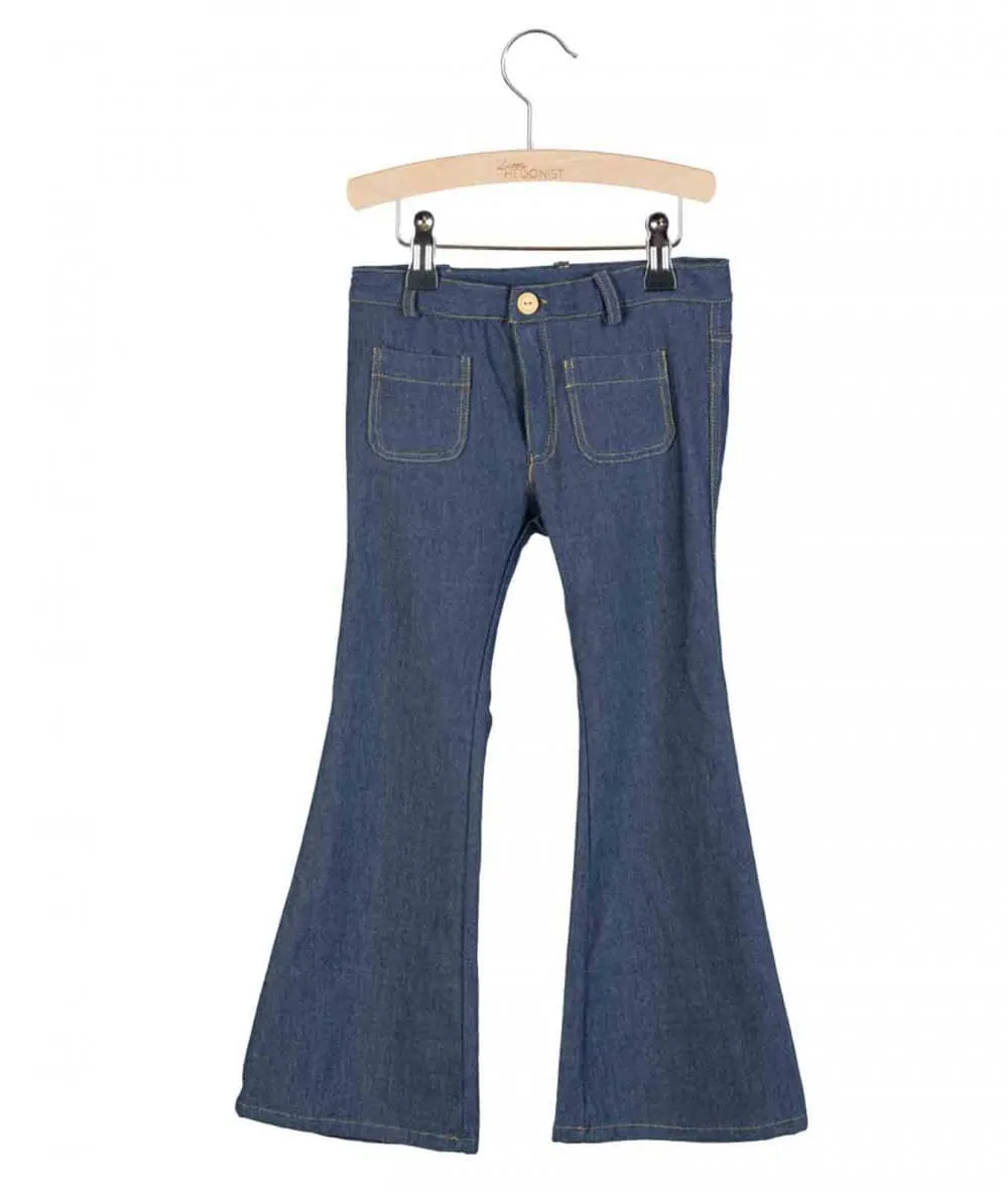 Little Hedonist : Pantalon évasé pattes d'éléphant 4 poches 'Bay' - Dark Denim - 100% Ecoresponsable - Mer(e)veil