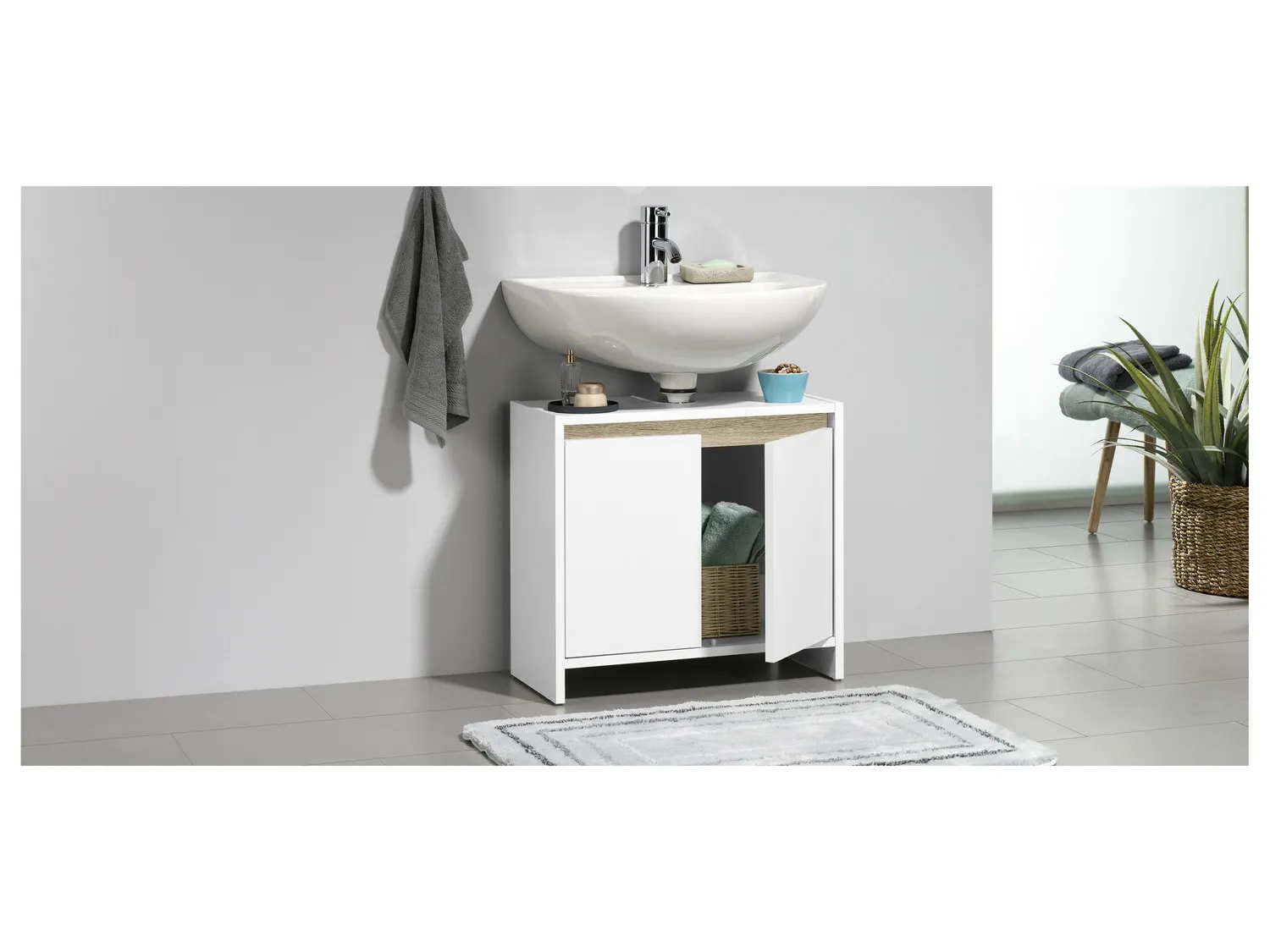 LIVARNO home Meuble sous-vasque Oslo, 60 x 55 x 28 cm, blanc