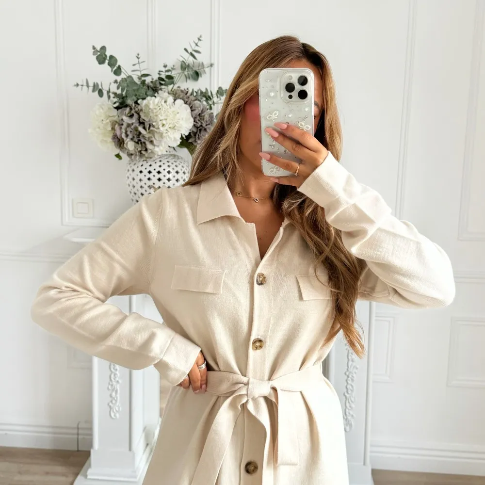 LONGUE ROBE GILET MAILLE BEIGE