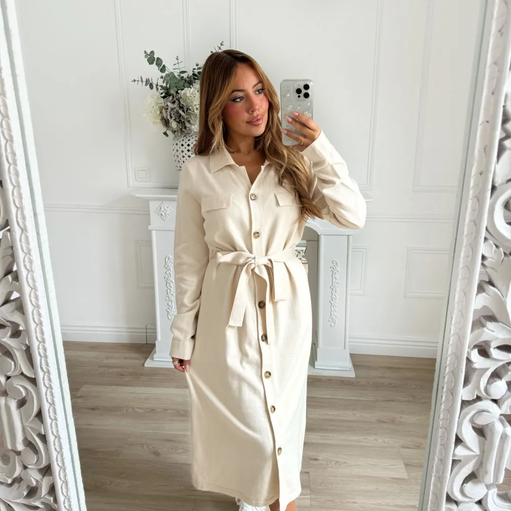 LONGUE ROBE GILET MAILLE BEIGE