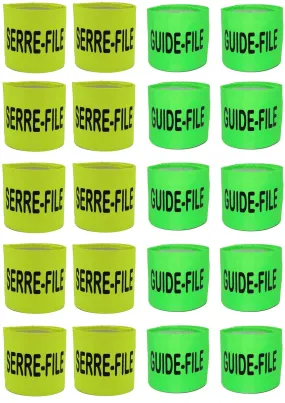 Lot de 20 brassards Guide-file et Serre-file - Jaune et Vert 