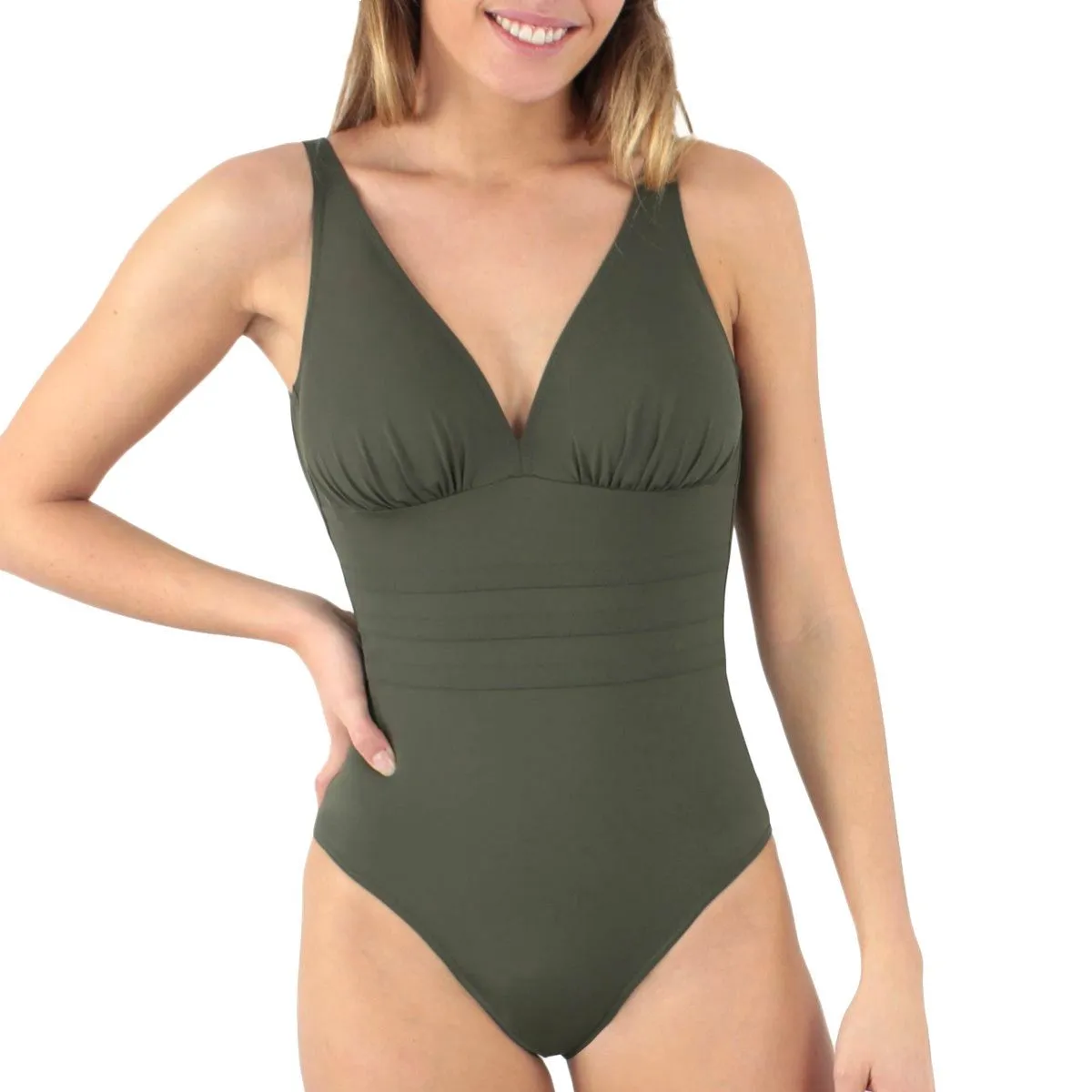 Maillot nageur une pièce sans armatures Addict vert kaki Janine Robin