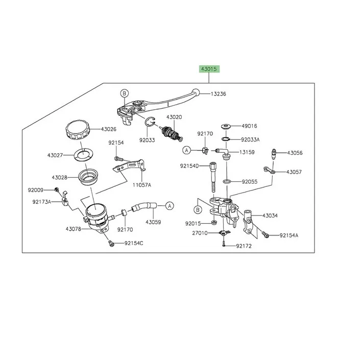 Maitre-cylindre de frein avant Kawasaki 430150748 | Moto Shop 35