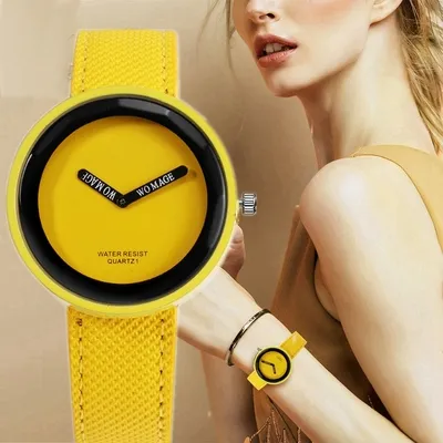 Montre femme tendance vintage jaune