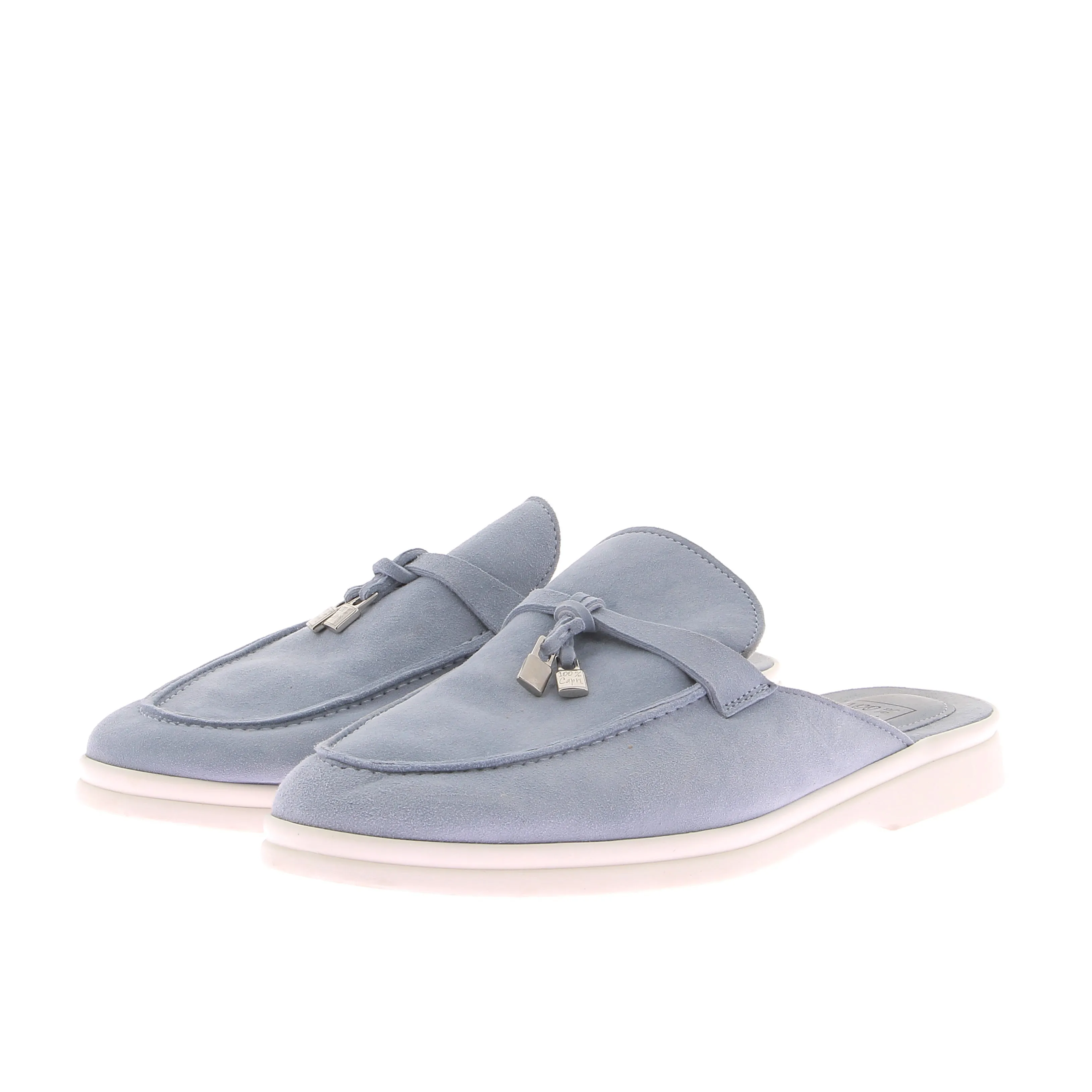 Mules Ischia en daim bleu