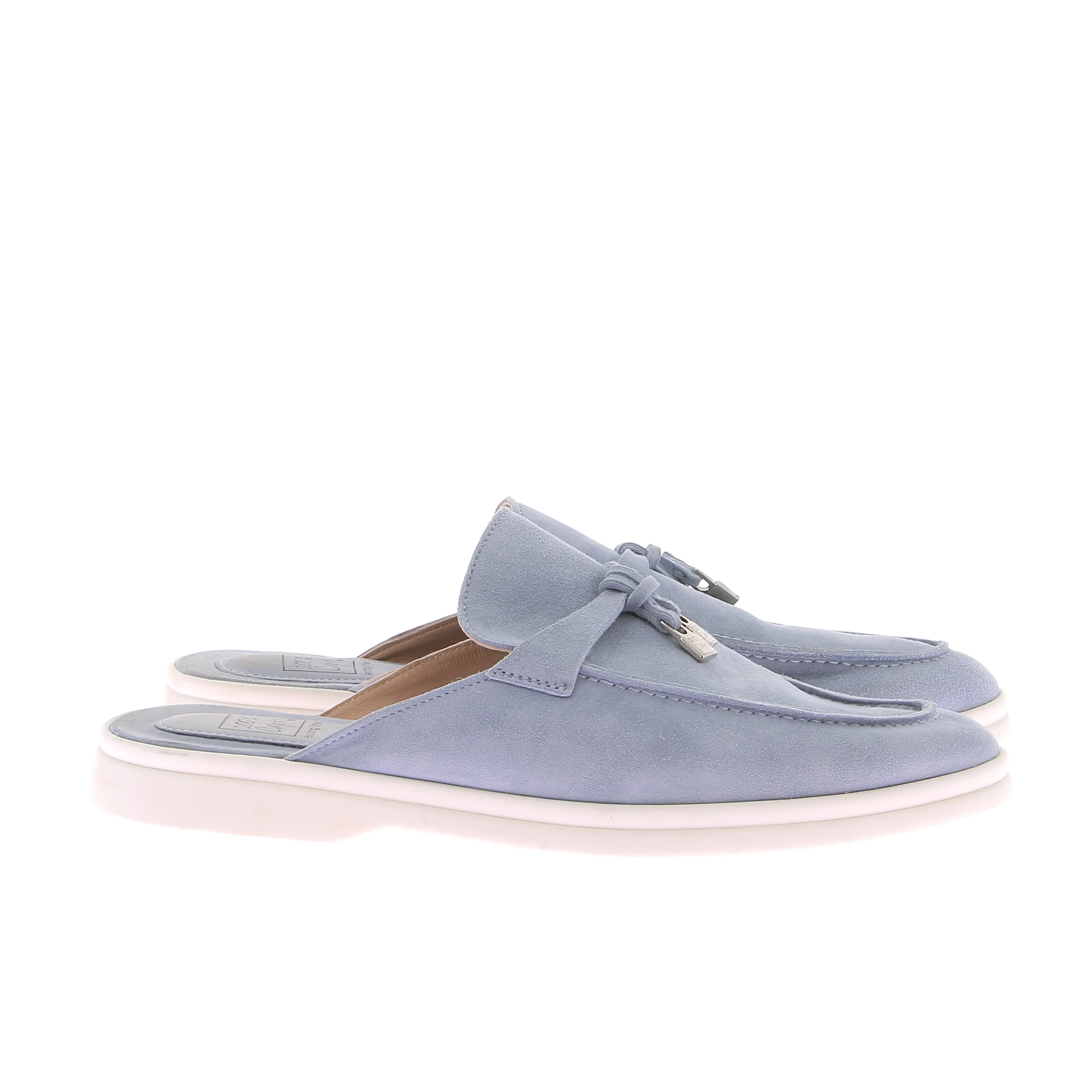 Mules Ischia en daim bleu