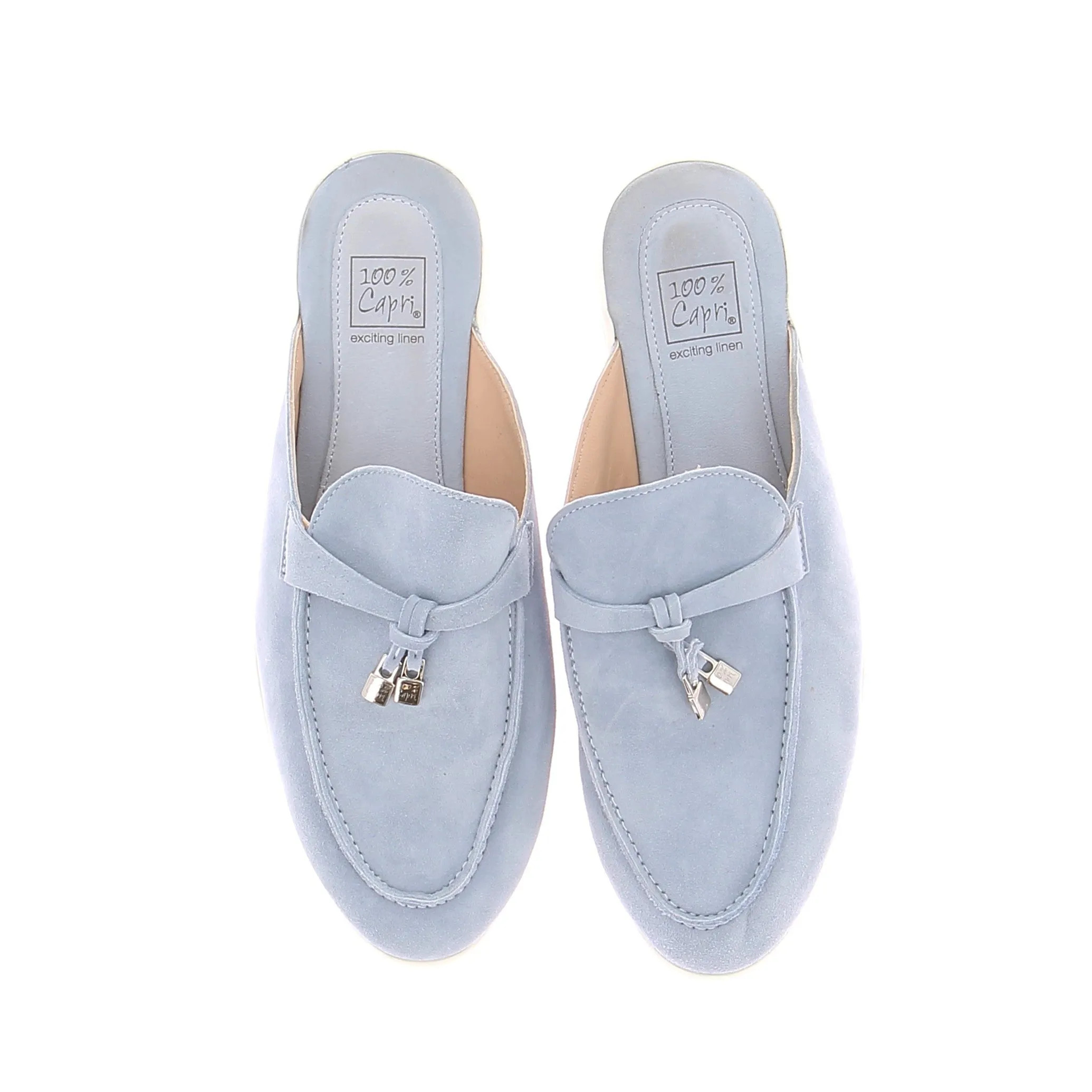 Mules Ischia en daim bleu