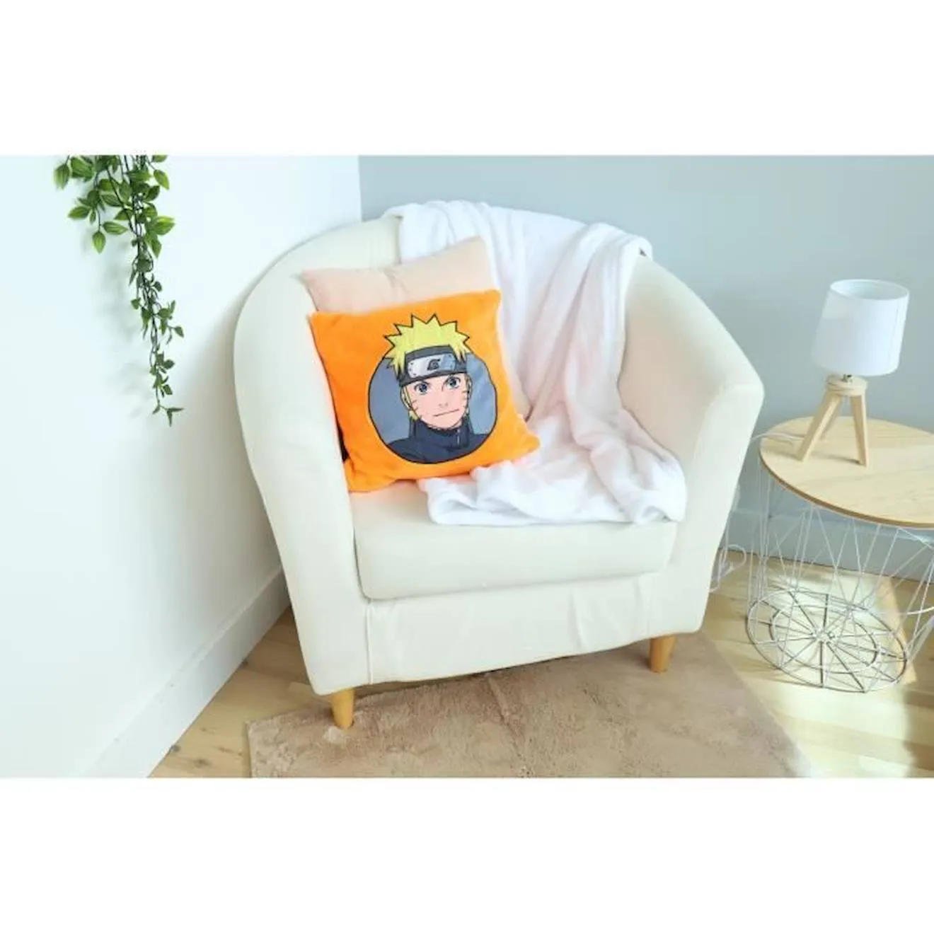 NARUTO - Coussin Plaid 2 en 1 Naruto Ado 140x100 cm - 100% Polyester - Orange orange - 