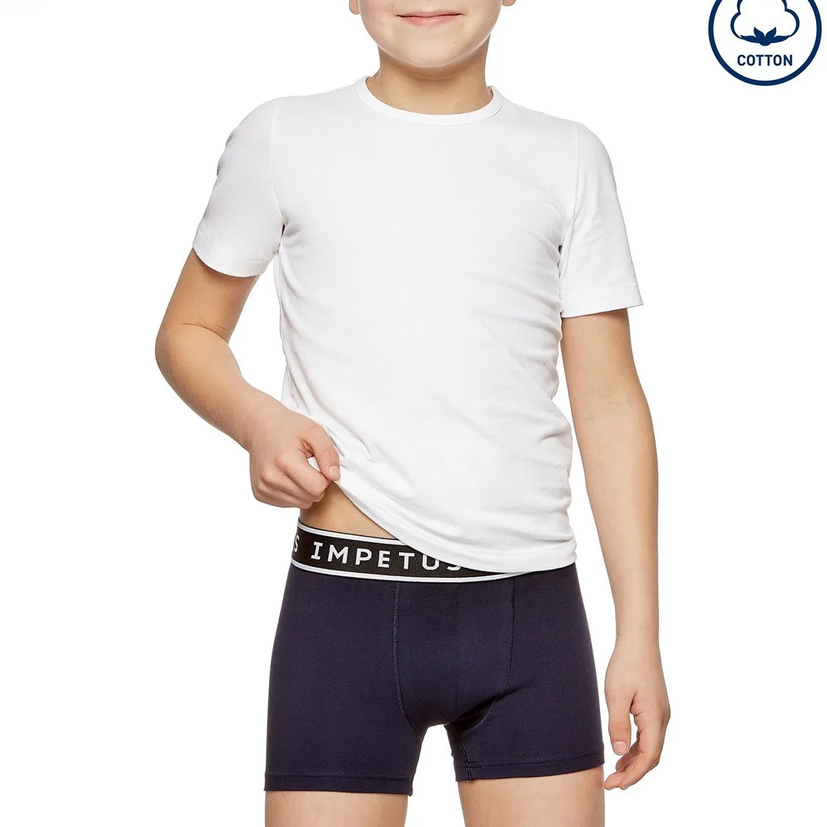 Pack de 2 boxers coton enfant blanc et bleu par Impetus Junior