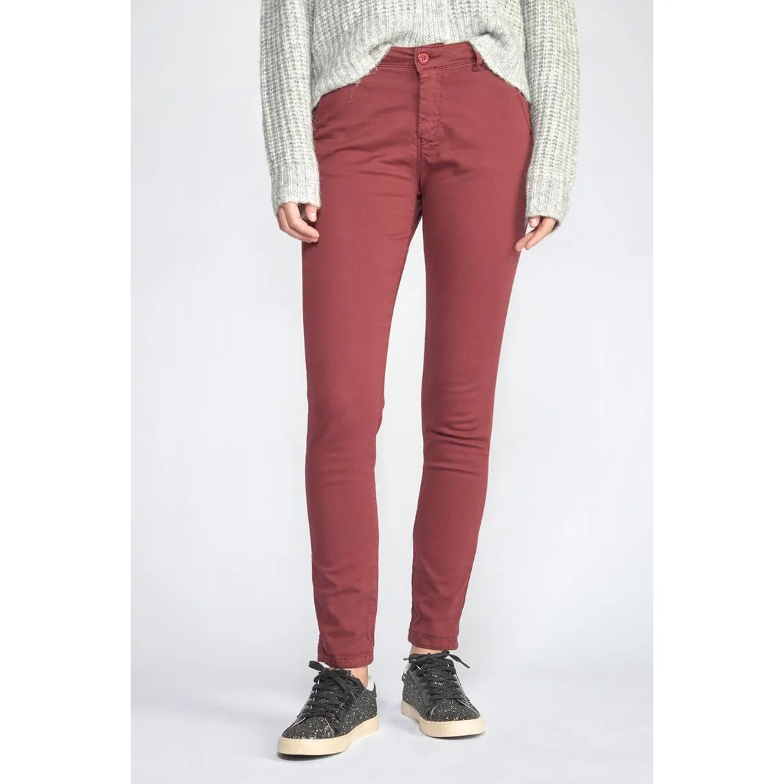 Pantalon dyli bordeaux rouge en coton | 3 Suisses