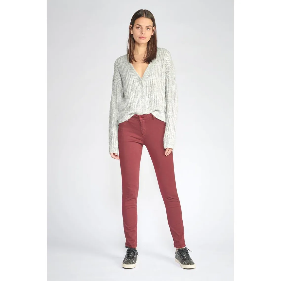 Pantalon dyli bordeaux rouge en coton | 3 Suisses