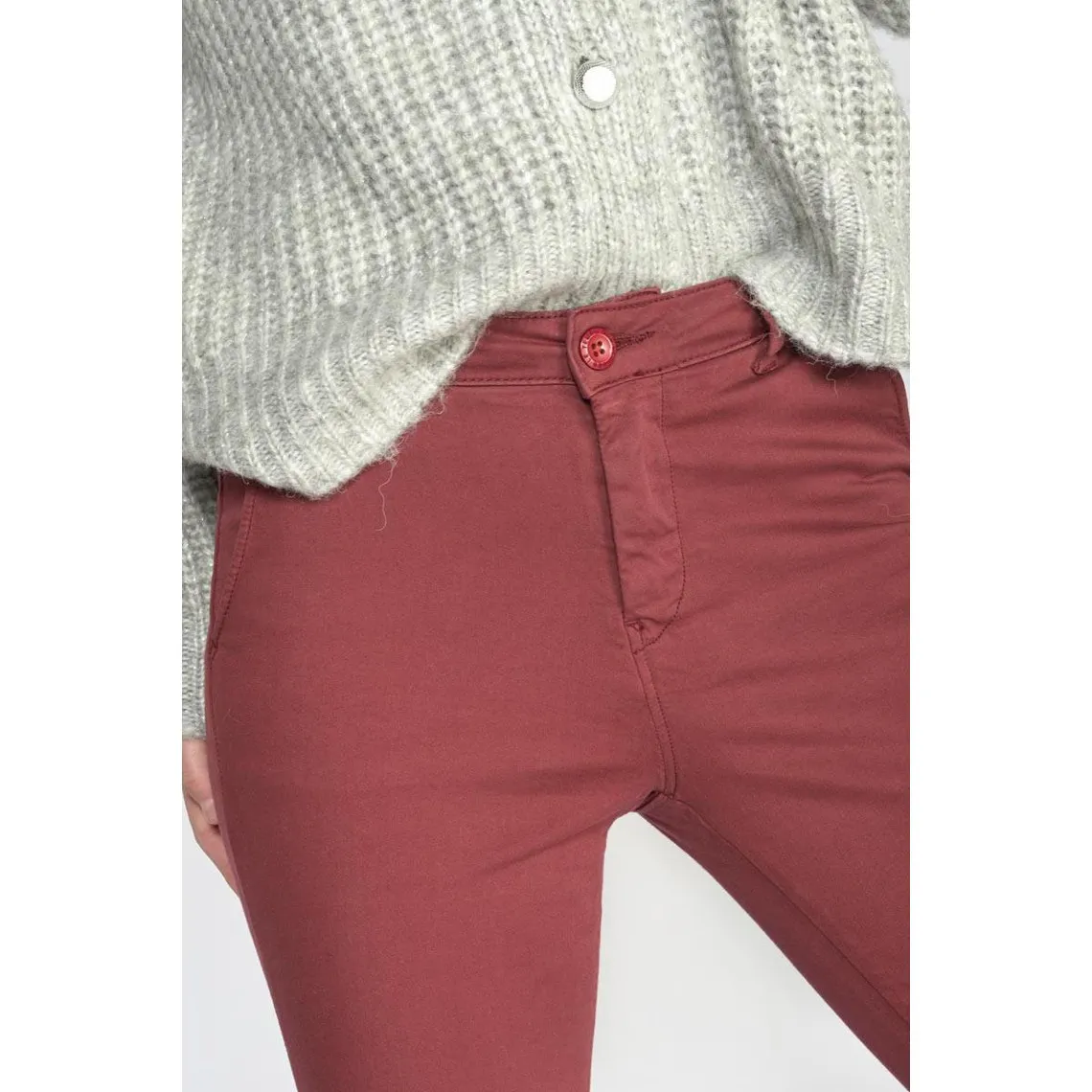 Pantalon dyli bordeaux rouge en coton | 3 Suisses