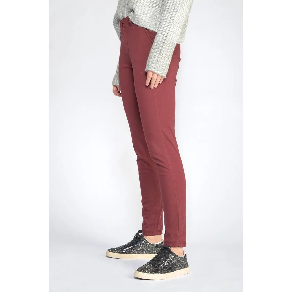 Pantalon dyli bordeaux rouge en coton | 3 Suisses