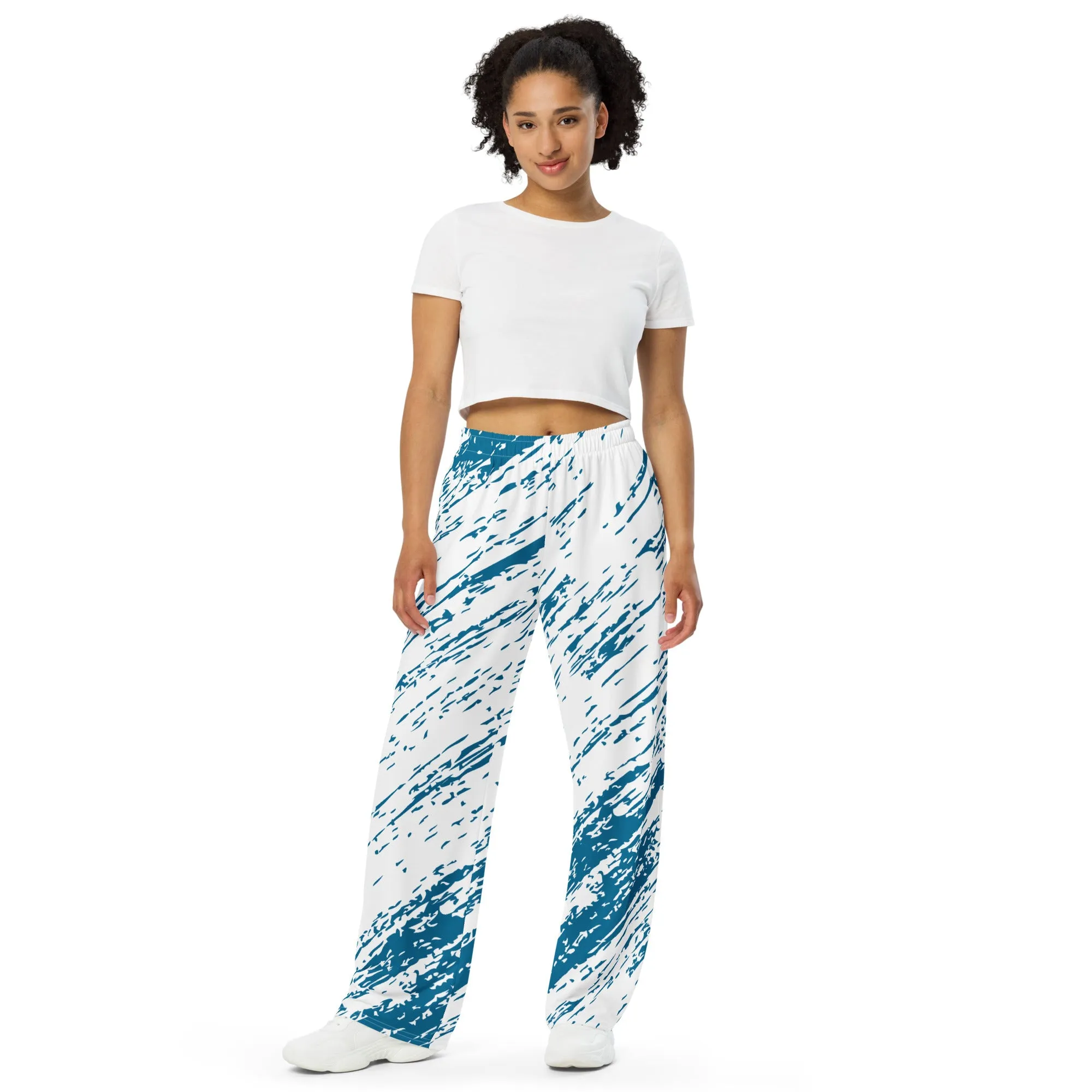 Pantalon large all over unisexe Hachures Blanches et Bleues