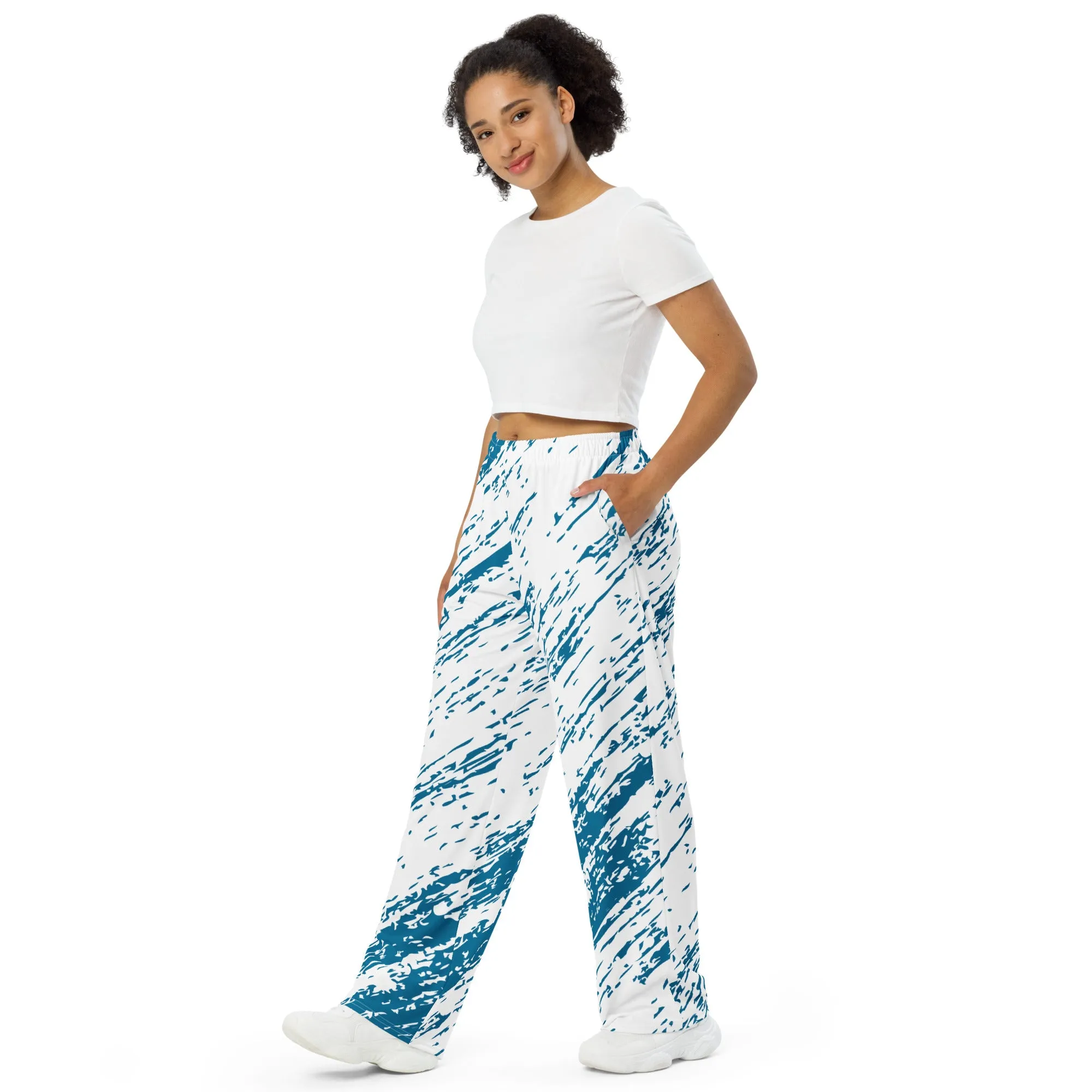 Pantalon large all over unisexe Hachures Blanches et Bleues