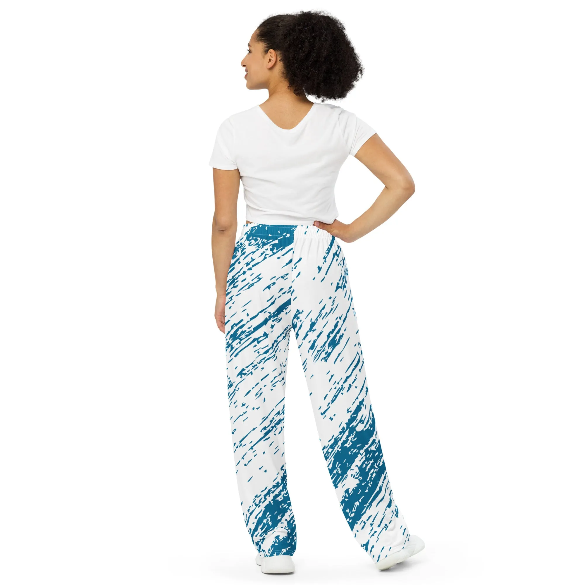 Pantalon large all over unisexe Hachures Blanches et Bleues