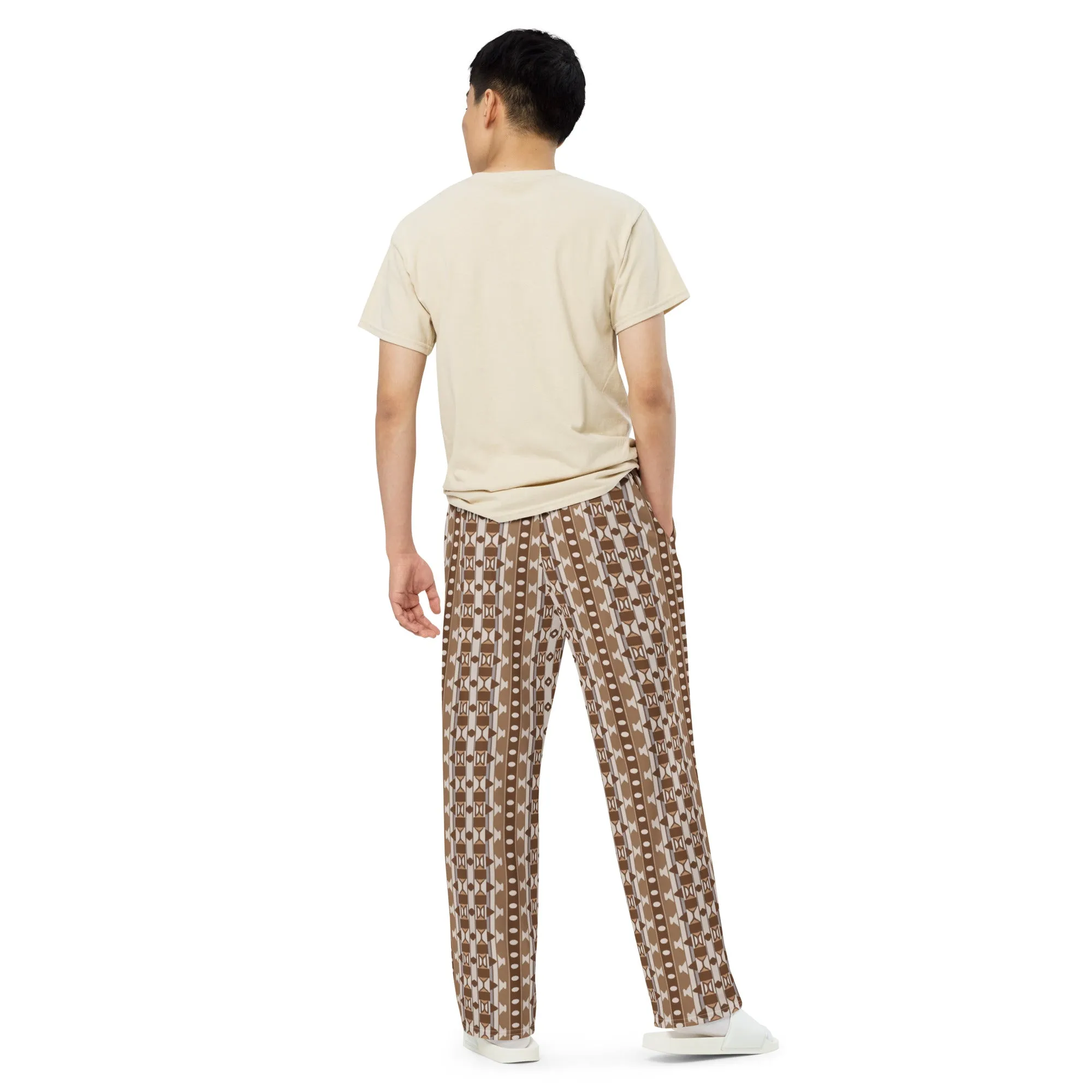 Pantalon large all over unisexe Motif Brun et Beige