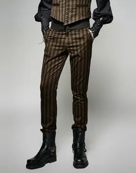 Pantalon steampunk homme marron rayé noir PUNK RAVE