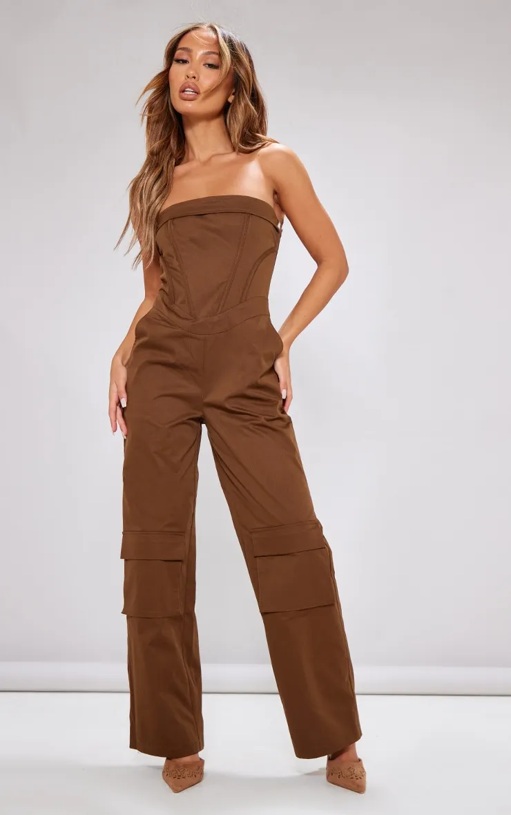 Petite Combinaison cargo marron à détail corset