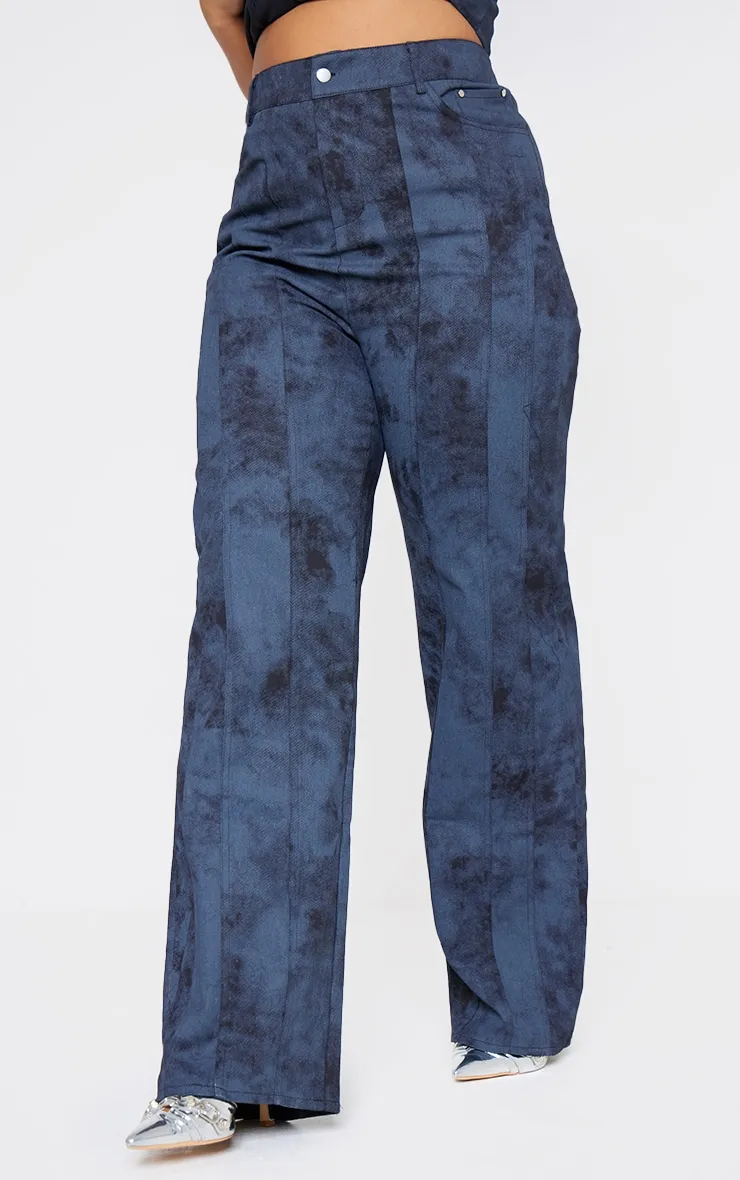 Plus Pantalon cargo en maille sergée bleu délavé à taille haute et poches