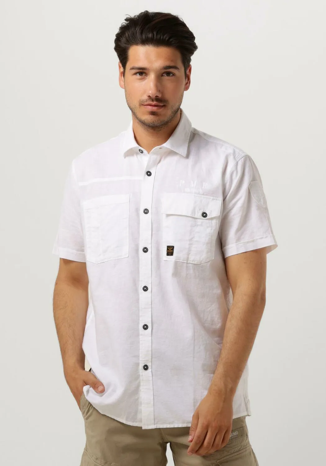 pme legend chemise décontracté short sleeve shirt ctn linen cargo walker en blanc