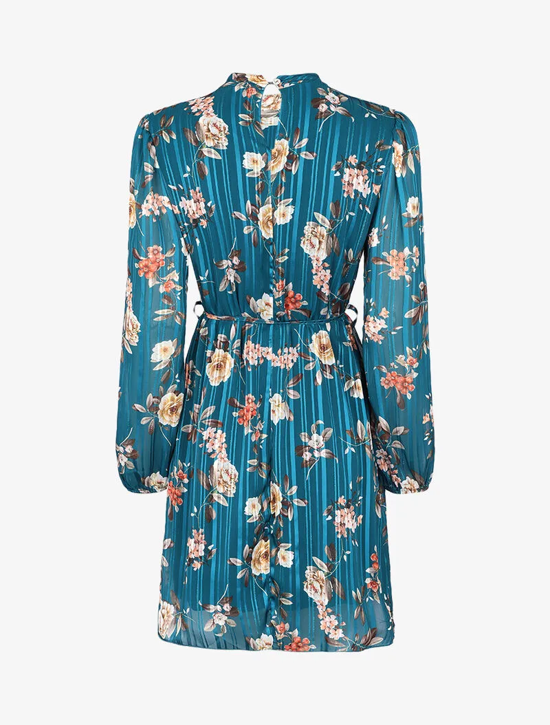 Robe bohème à motifs roses - Bleu