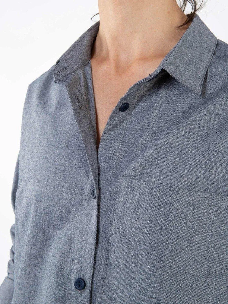 ROBE CHEMISE 2ND CHOIX DROITE 551 BLANC DES VOSGES  coton bio uni bleu gris | 1083