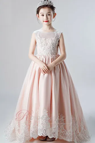 Robe Cortège Fille Formelle Au Drapée aligne Chaussez Tulle Col de chemise t