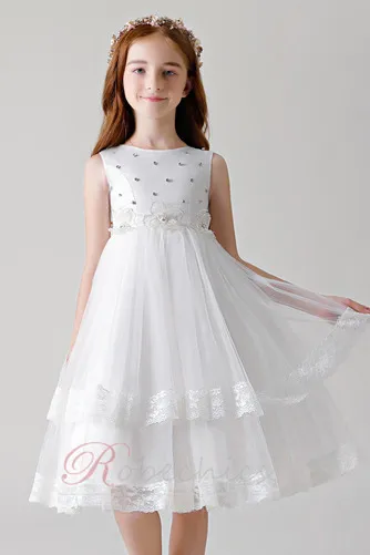 Robe Cortège Fille Tulle Nœud à Boucles A-ligne Multi Couche Col de chemise t