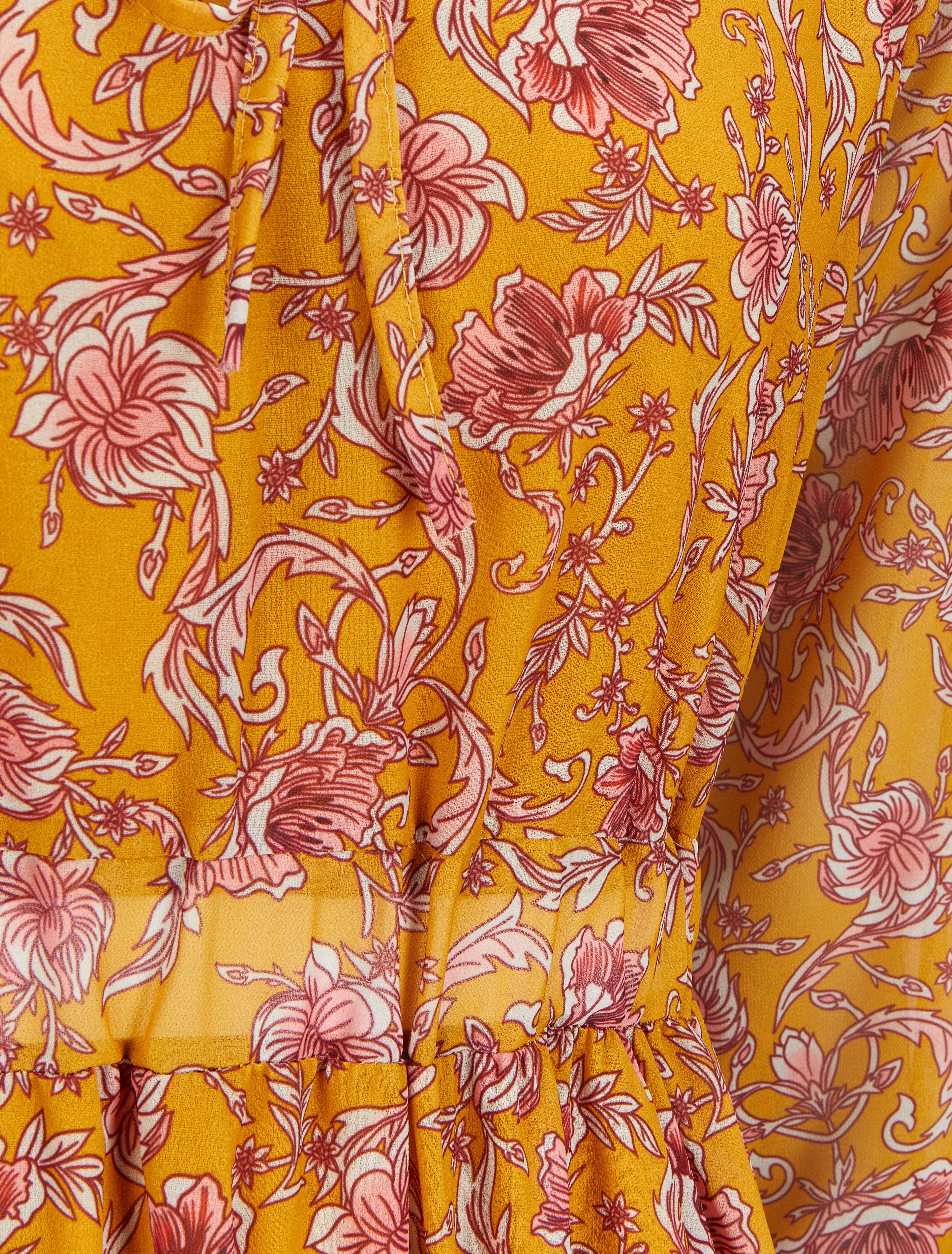 Robe longue à imprimé fleurs baroques - Moutarde