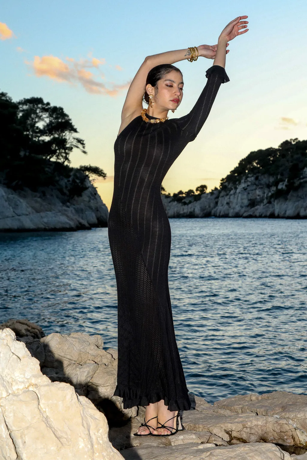 Robe Maxi en Maille Dos-nu - Noir