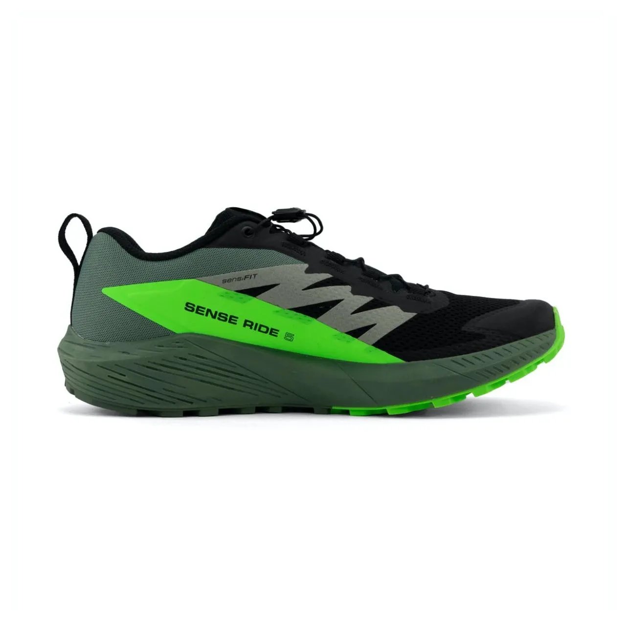 SALOMON SENSE RIDE 5 BLACK ET GREEN GECKO  Chaussures de trail