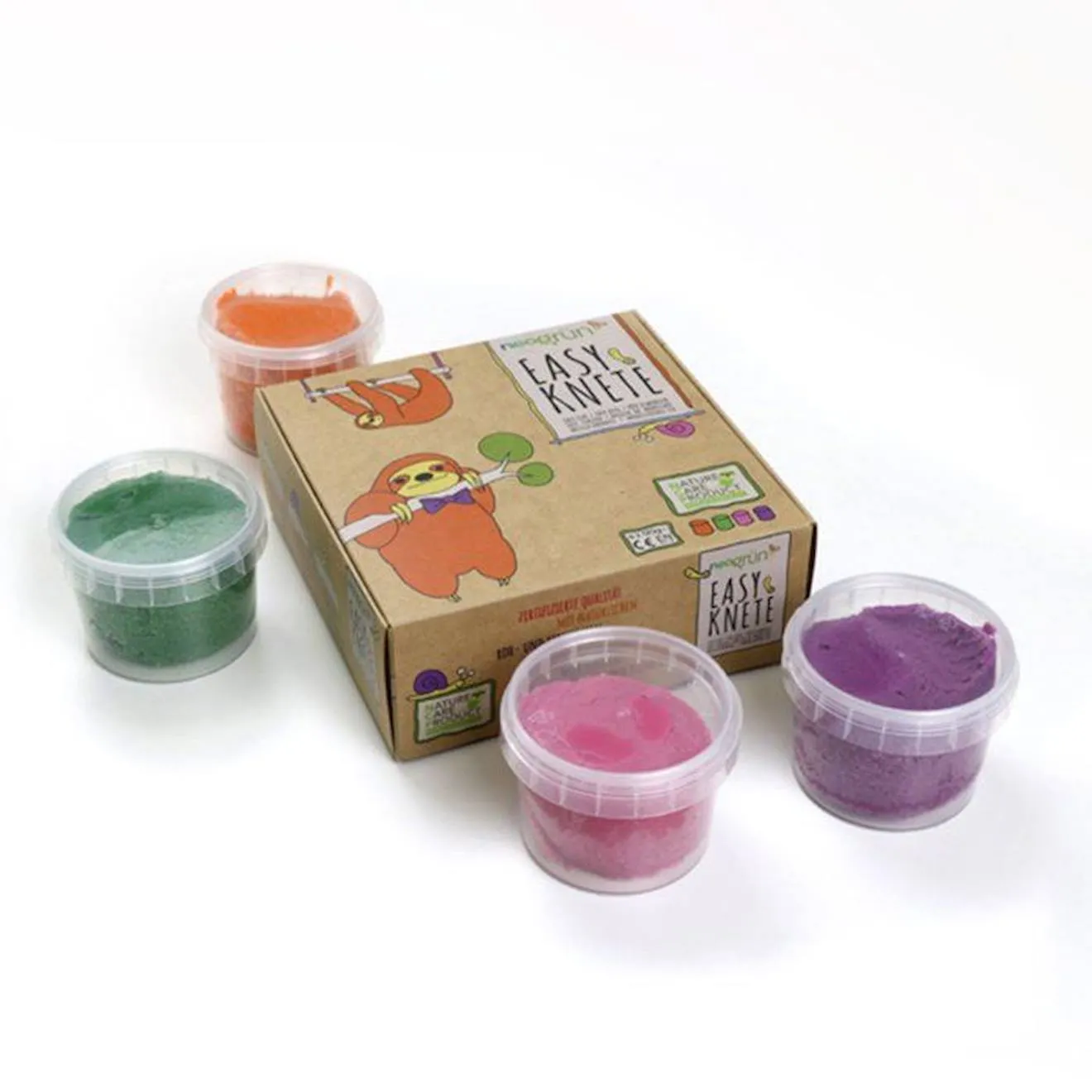 Set de pâte à modeler naturelle & vegan bio - Loki - 4 pots - Orange, rose, vert et violet orange - Neogrün