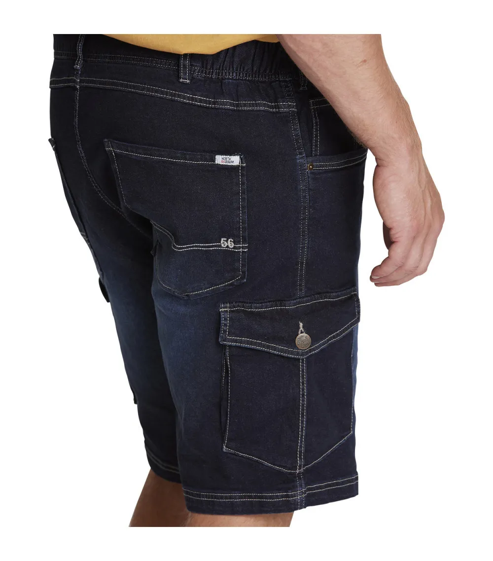 Short Cargo North 56°4 en coton indigo aspect délavé