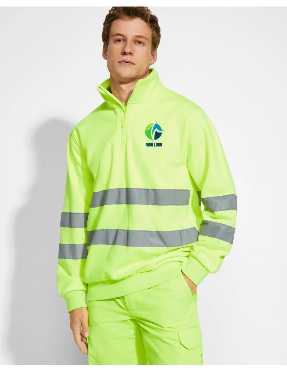 SWEAT 1/4 DE ZIP HOMME HAUTE VISIBILITE 280G "SPICA"