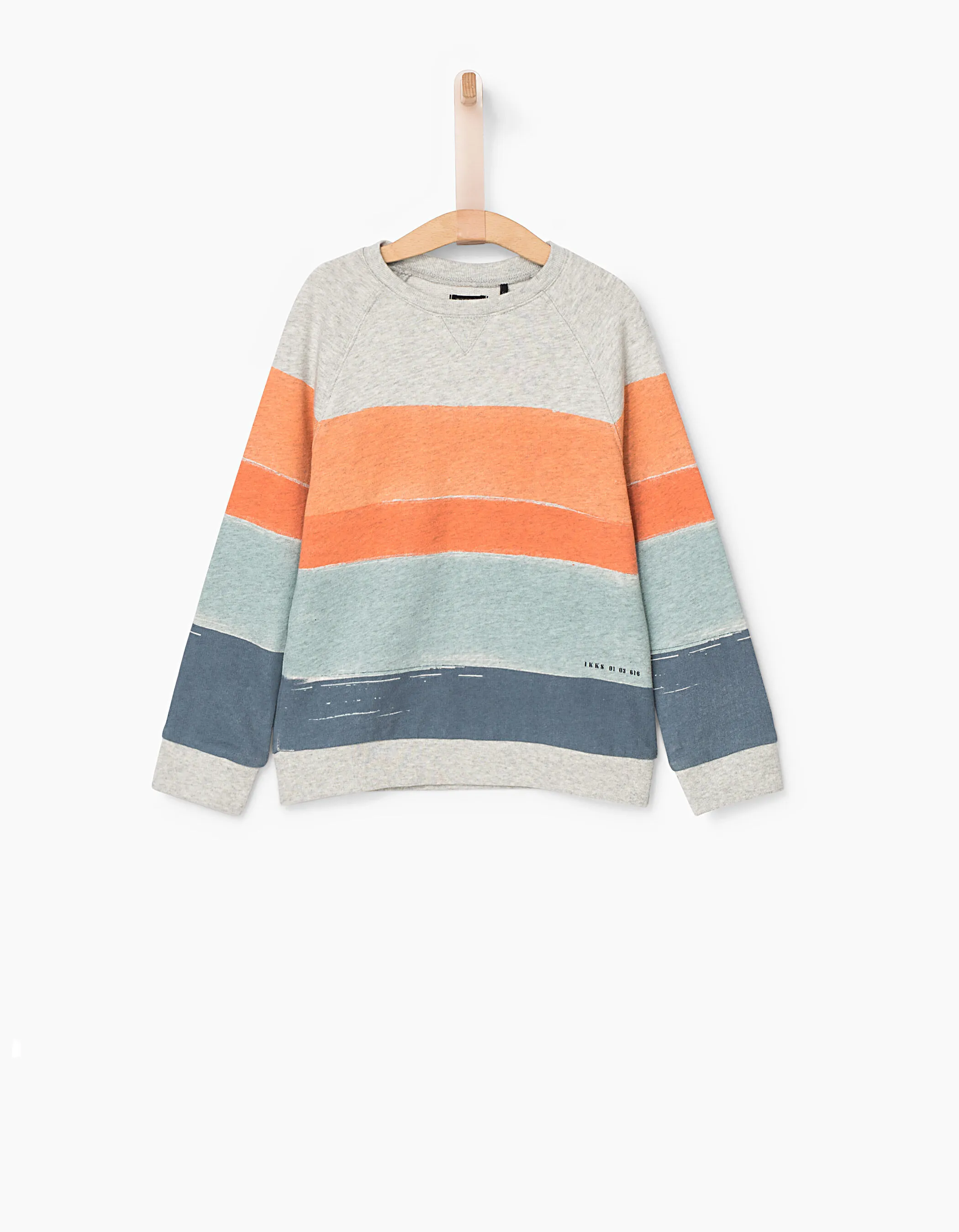 Sweat gris chiné moyen rayé orange garçon 