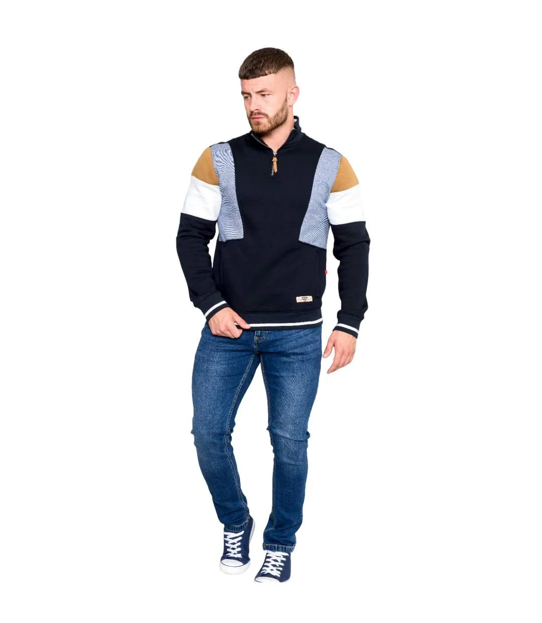 Sweat kenington d555 homme bleu marine / blanc / moutarde Duke