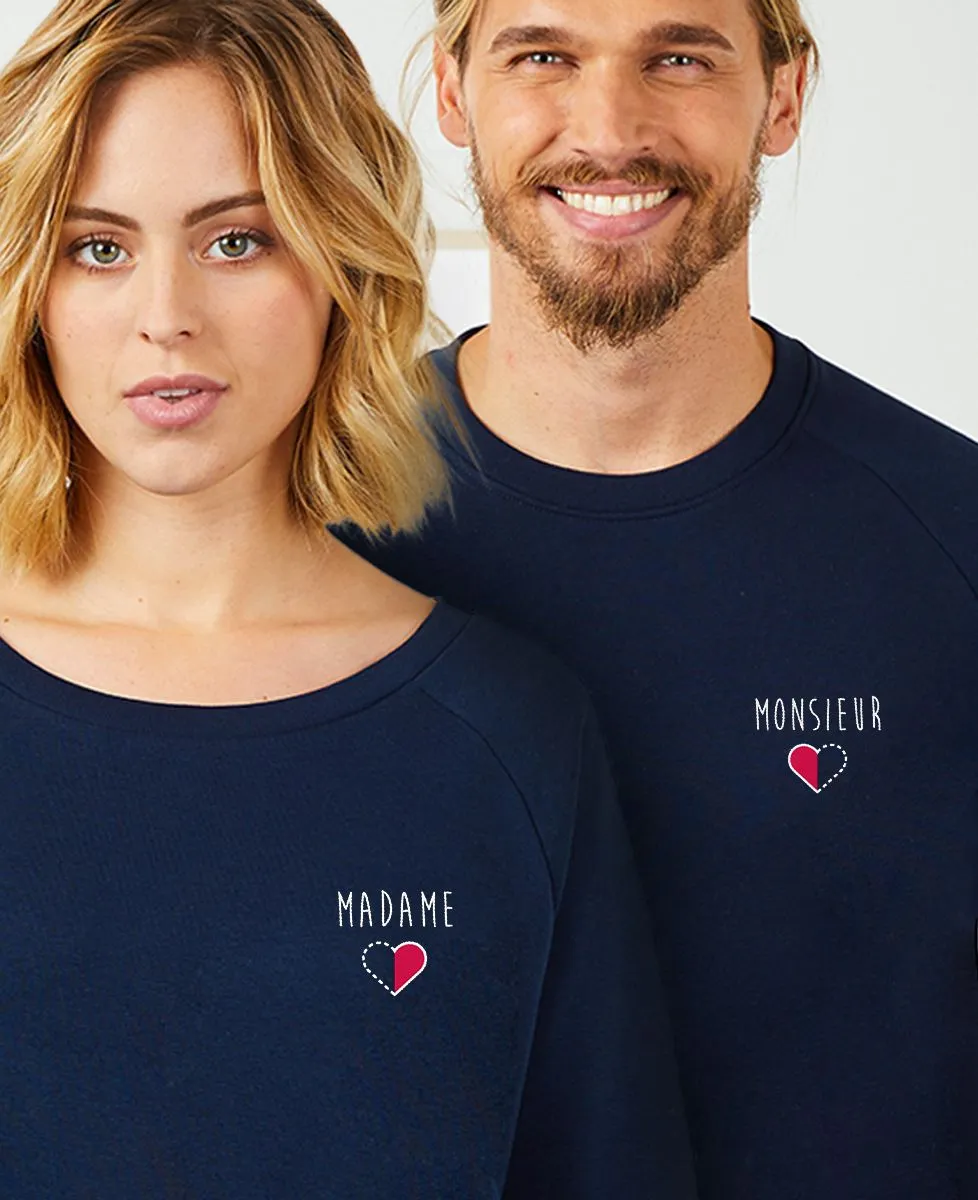 Sweatshirt homme Monsieur et demi-coeur brodé personnalisé