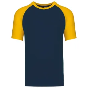 T-shirt bicolore baseball - Homme - K330 - bleu marine et jaune 