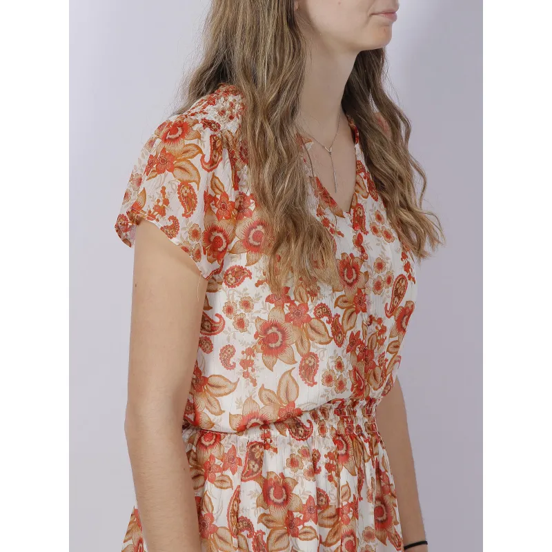 T-shirt boutonné floral beatriz orange femme - Deeluxe | wimod