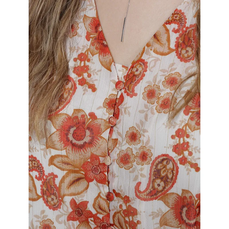 T-shirt boutonné floral beatriz orange femme - Deeluxe | wimod