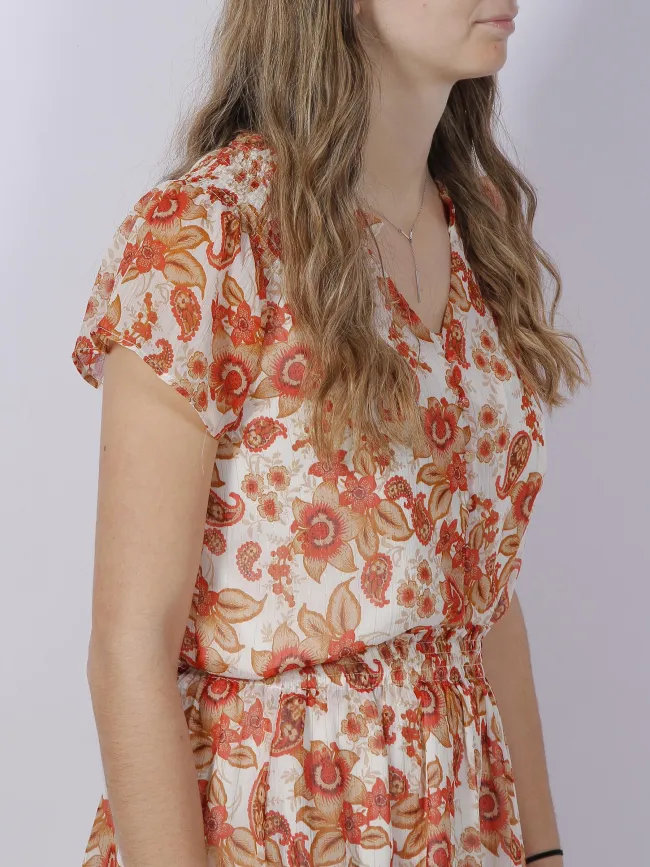 T-shirt boutonné floral beatriz orange femme - Deeluxe | wimod