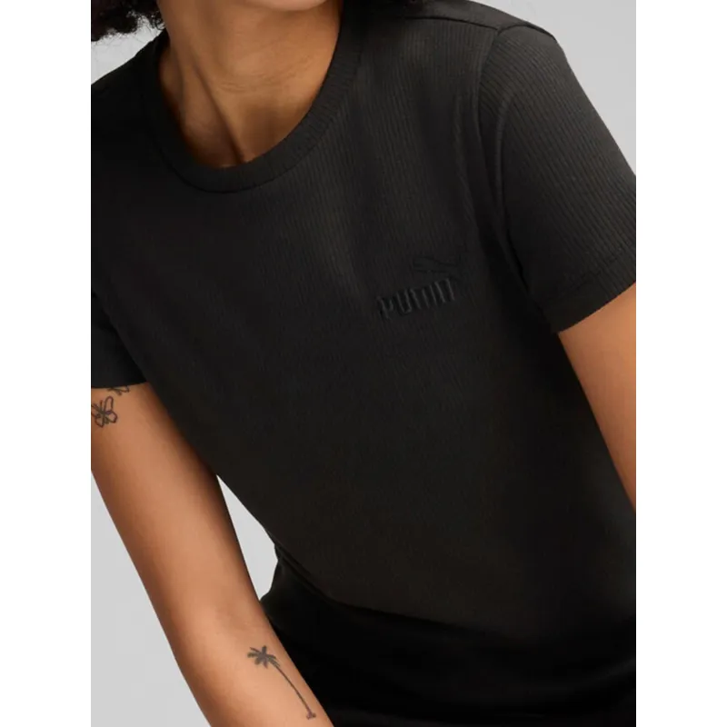 T-shirt côtelé uni logo noir femme - Puma | wimod