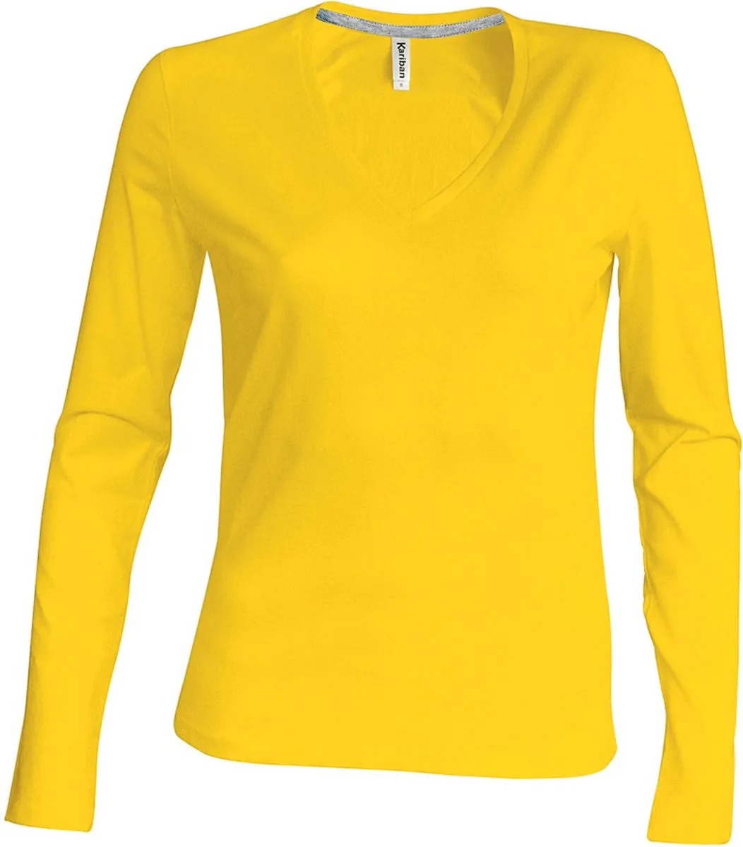 T-shirt manches longues col V - K382 - jaune - femme 