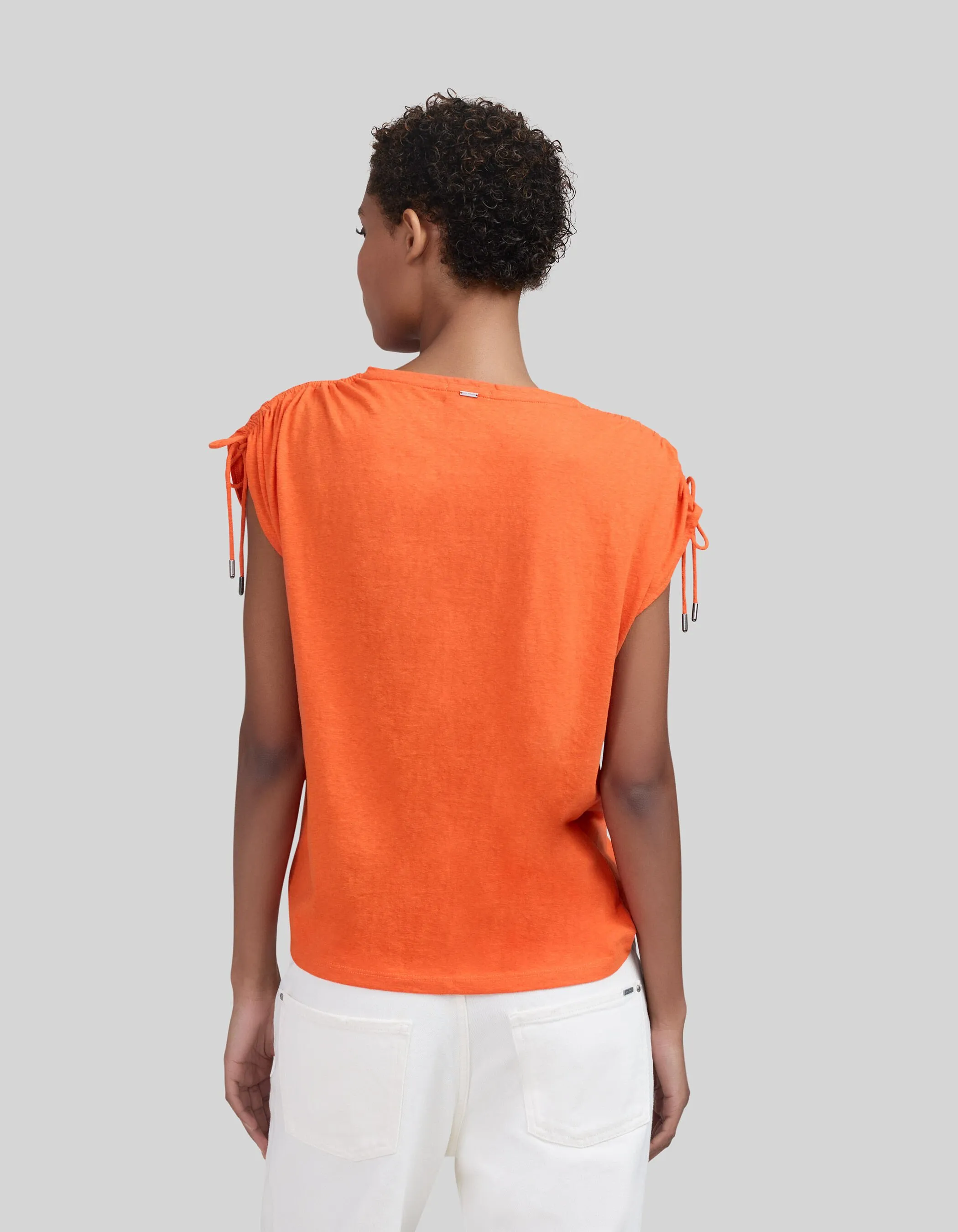 Tee-shirt orange coulisses épaules Femme