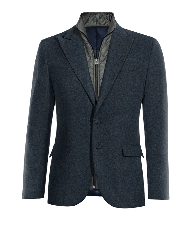 Veste bleu marine en donegal tweed revers en pointe