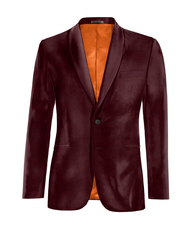 Veste bordeaux en velours col châle slim fit